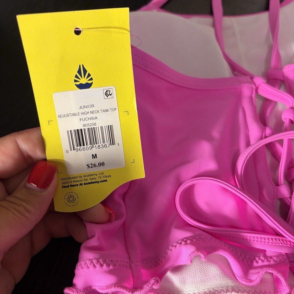 Juniors O'rageous Fuchsia Adjustable High Neck Tank Top Bikini Size Medium NWT - Picture 4 of 6